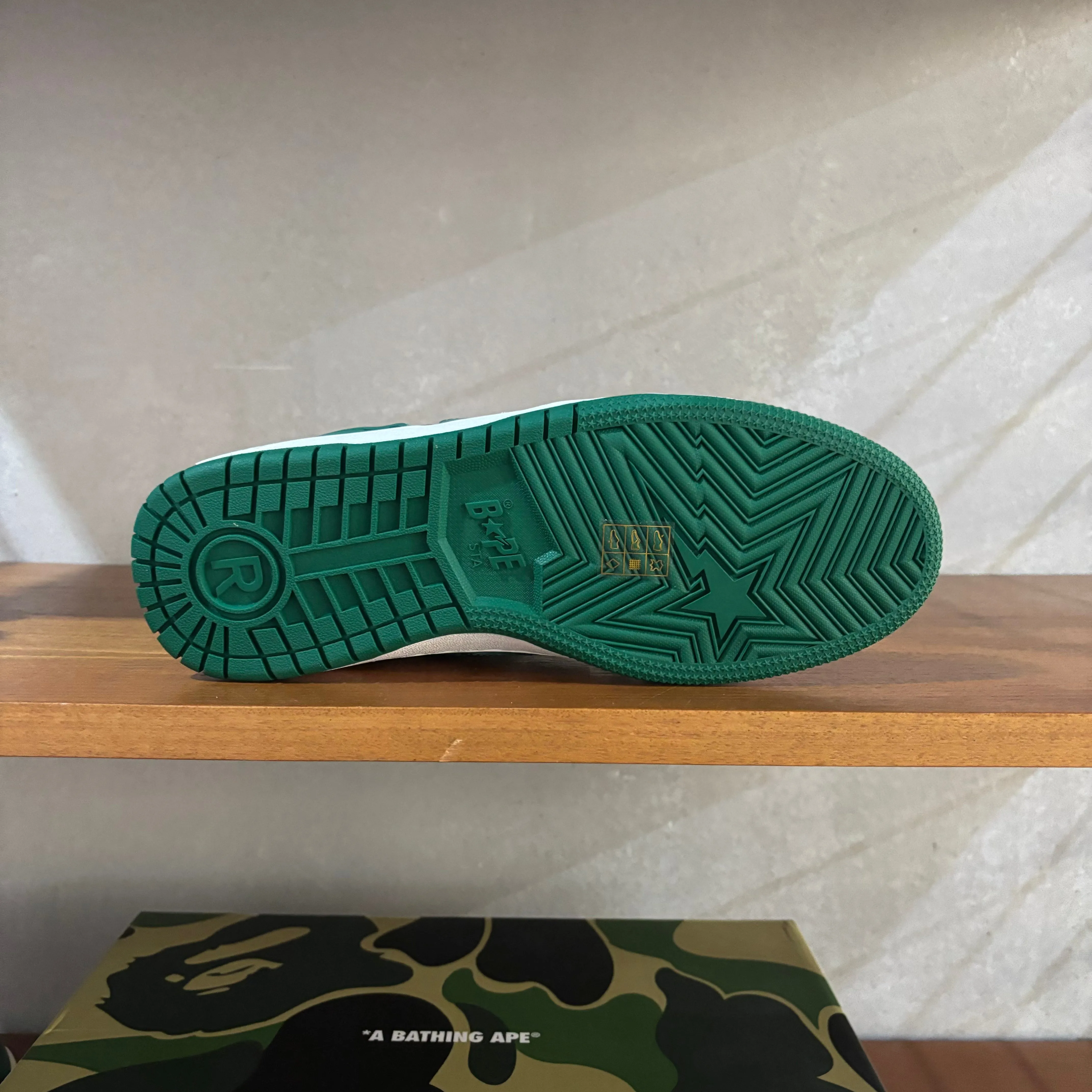 A Bathing Ape Bape SK8 Sta - UK 7 - Green White Patent