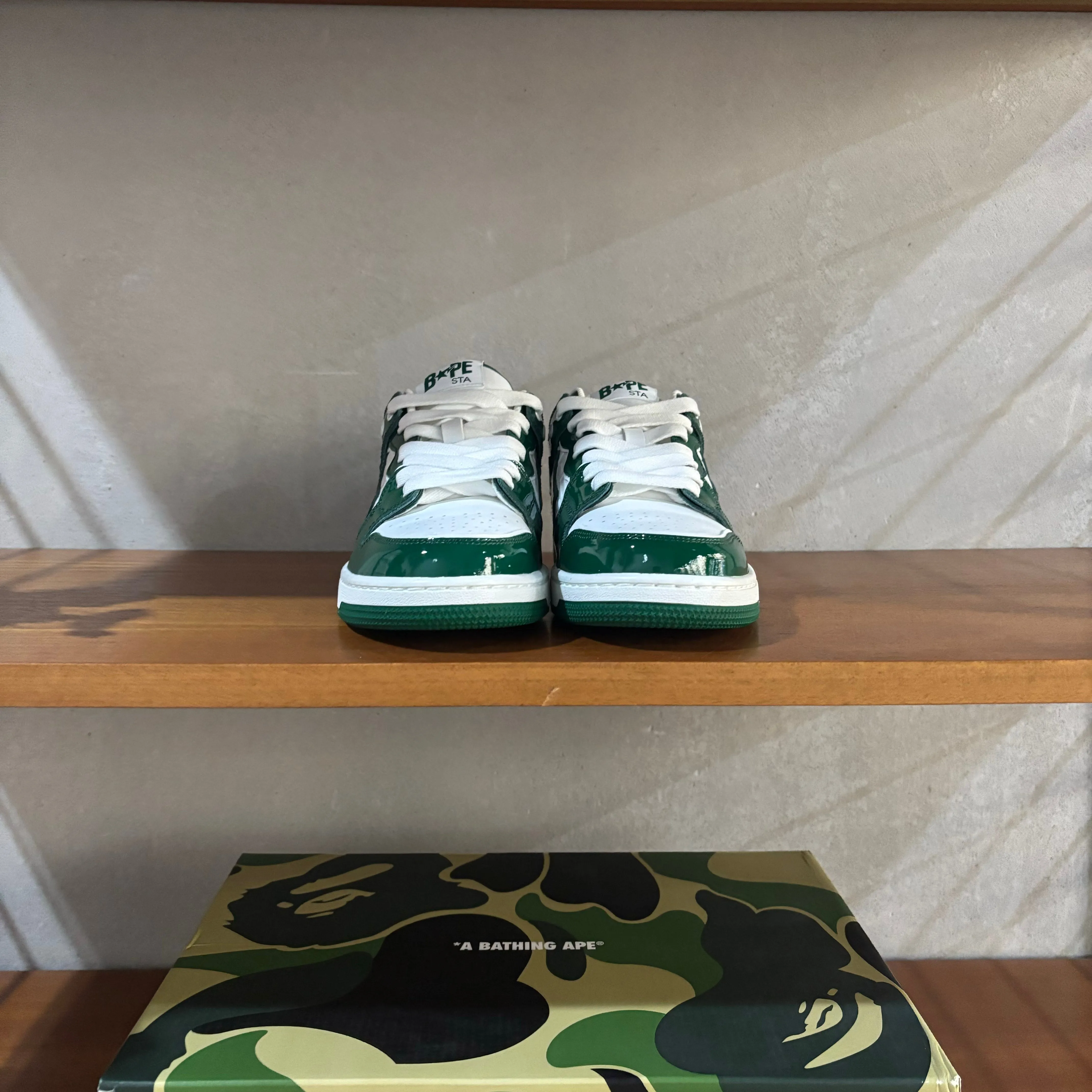 A Bathing Ape Bape SK8 Sta - UK 7 - Green White Patent