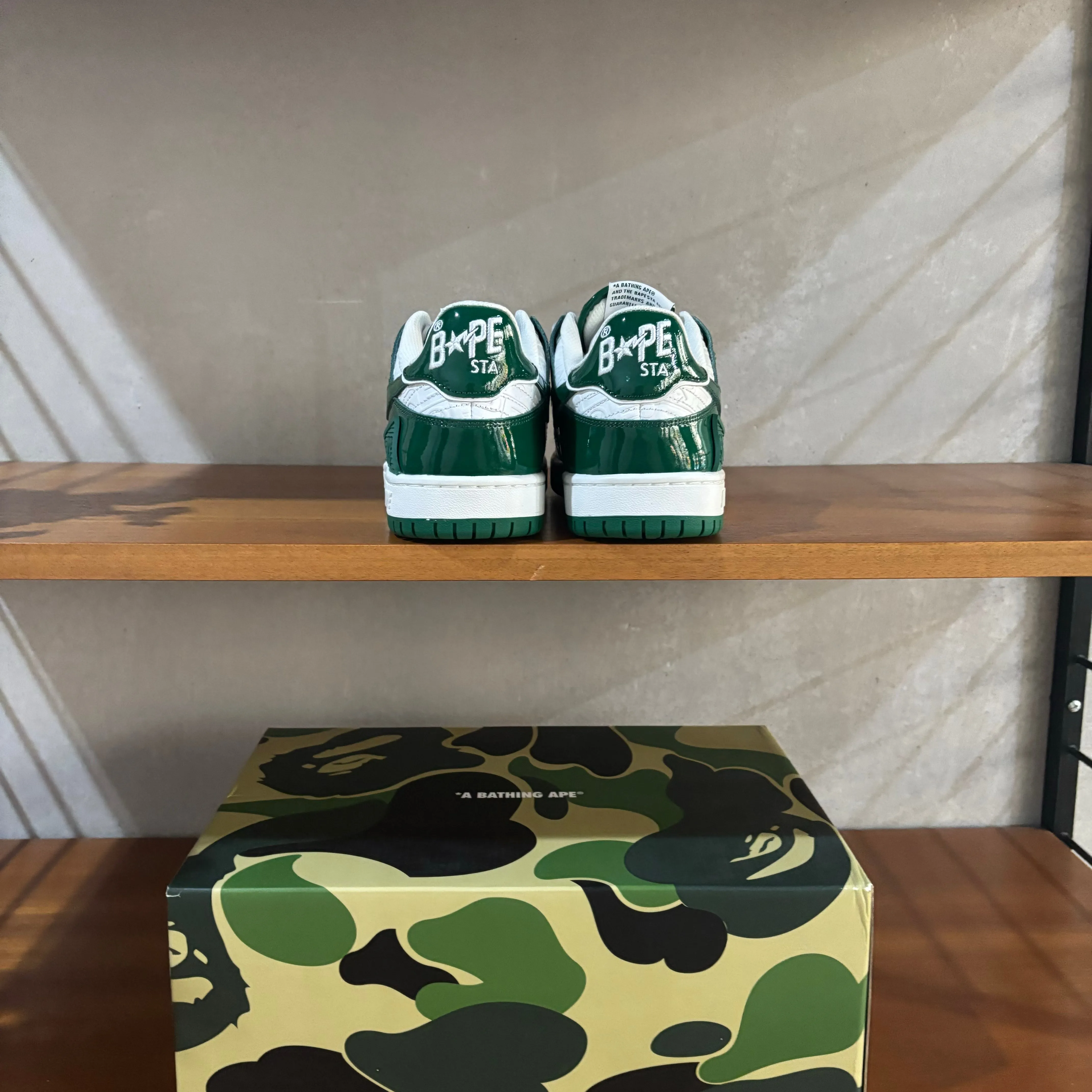 A Bathing Ape Bape SK8 Sta - UK 7 - Green White Patent