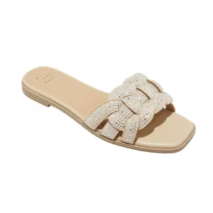 A New Day Womens Maggie Rhinestone Slide Sandals 89596871 Silver Brown 7M