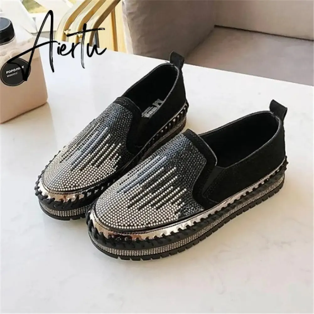 Aiertu Women Crystal Modis Loafers With Fur All-Match Female Footwear Round Toe Casual Sneaker Clogs Platform shoes