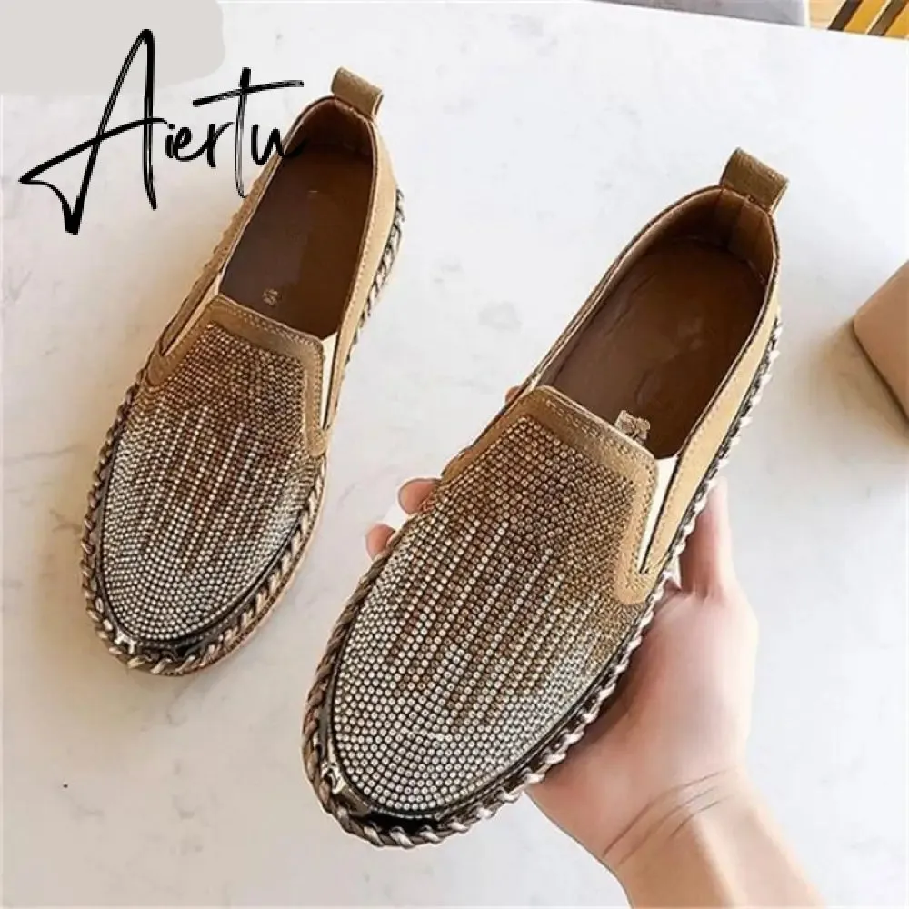 Aiertu Women Crystal Modis Loafers With Fur All-Match Female Footwear Round Toe Casual Sneaker Clogs Platform shoes