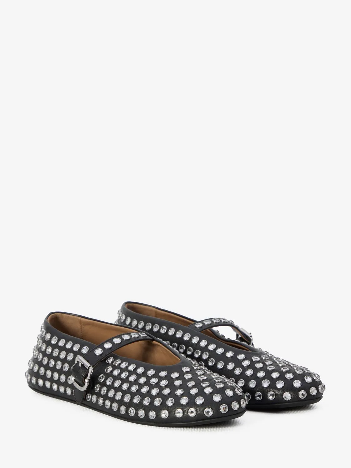 ALAIA Black Strass Lambskin Ballet Flats for Women - SS24