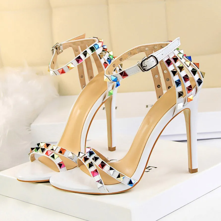 Amozae- 2024 Women 11cm High Heels Rivets Studded Sandals Lady Sandles Stiletto Gladiator Pumps Stripper Summer Fetish Platform Shoes