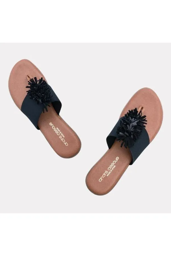 André Assous Novalee Featherweights ™  Pompom Flip Flop Sandals | Black Elastic