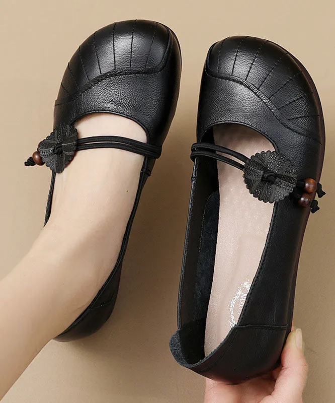 Apricot Flats Cowhide Leather Beautiful Buckle Strap Flat Shoes LC0509