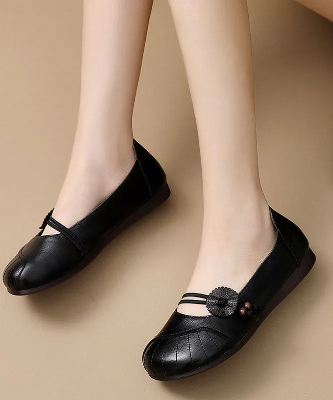 Apricot Flats Cowhide Leather Beautiful Buckle Strap Flat Shoes LC0509