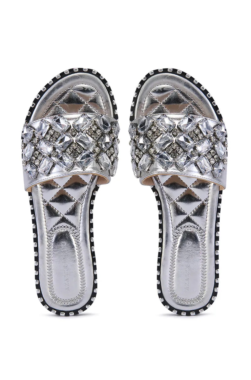 AZALEA WANG KIZZIE SILVER GEM EMBELLISHED FLAT SANDAL