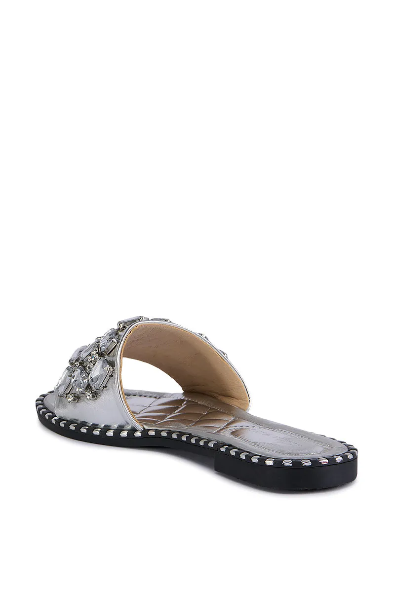 AZALEA WANG KIZZIE SILVER GEM EMBELLISHED FLAT SANDAL