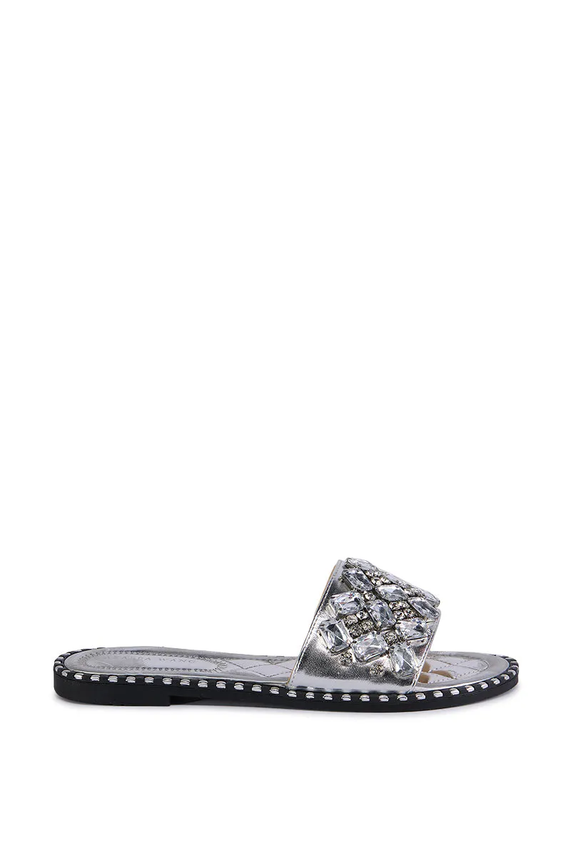 AZALEA WANG KIZZIE SILVER GEM EMBELLISHED FLAT SANDAL