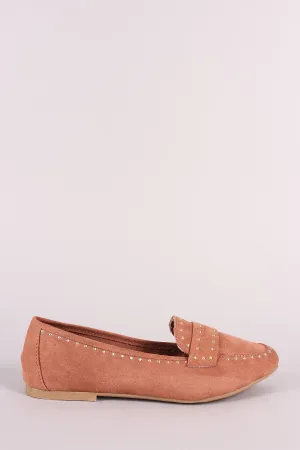 Bamboo Studded Suede Round Toe Loafer Flat