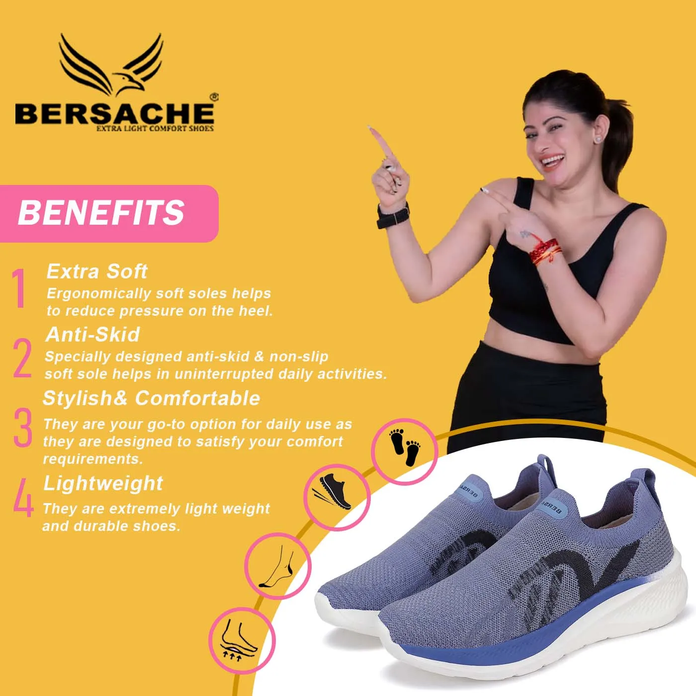 Bersache Premium Sports ,Gym, trending Stylish Running shoes for Women (9120-Blue)