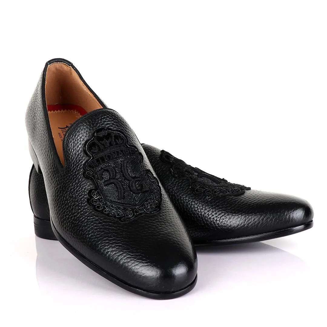 Billionaire Black Leather Loafers With Crested Logo-Black