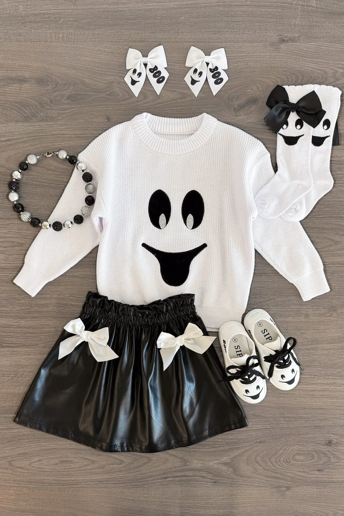 Black & White Ghost Pleather Skirt Set