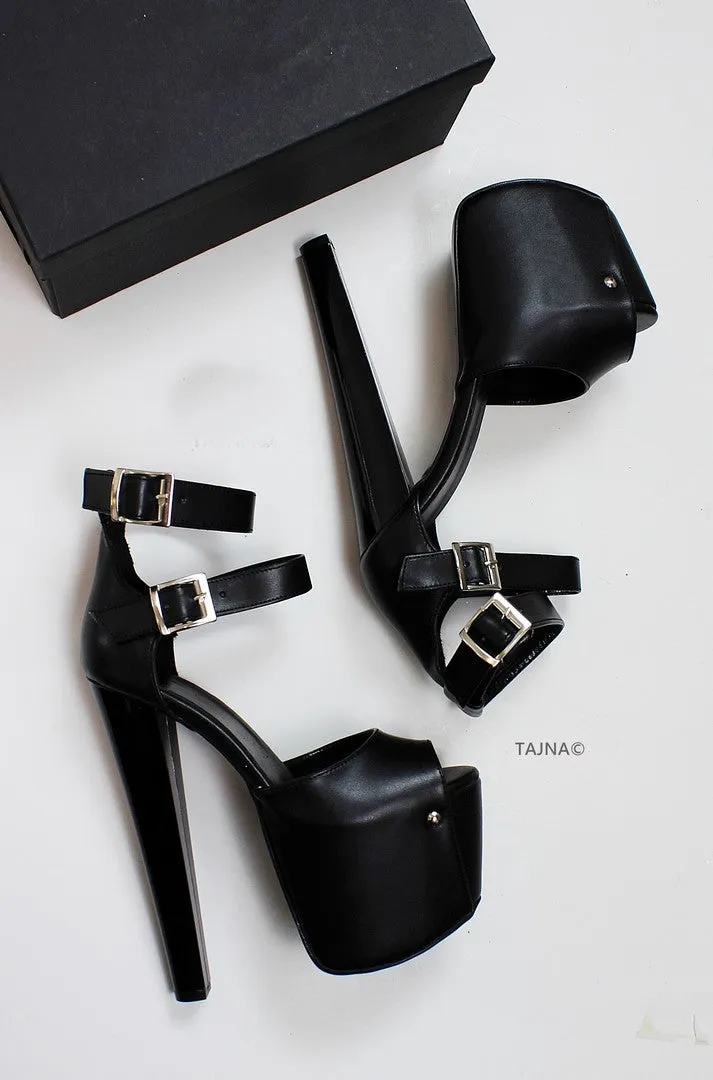 Black Double Strap Platform High Heels