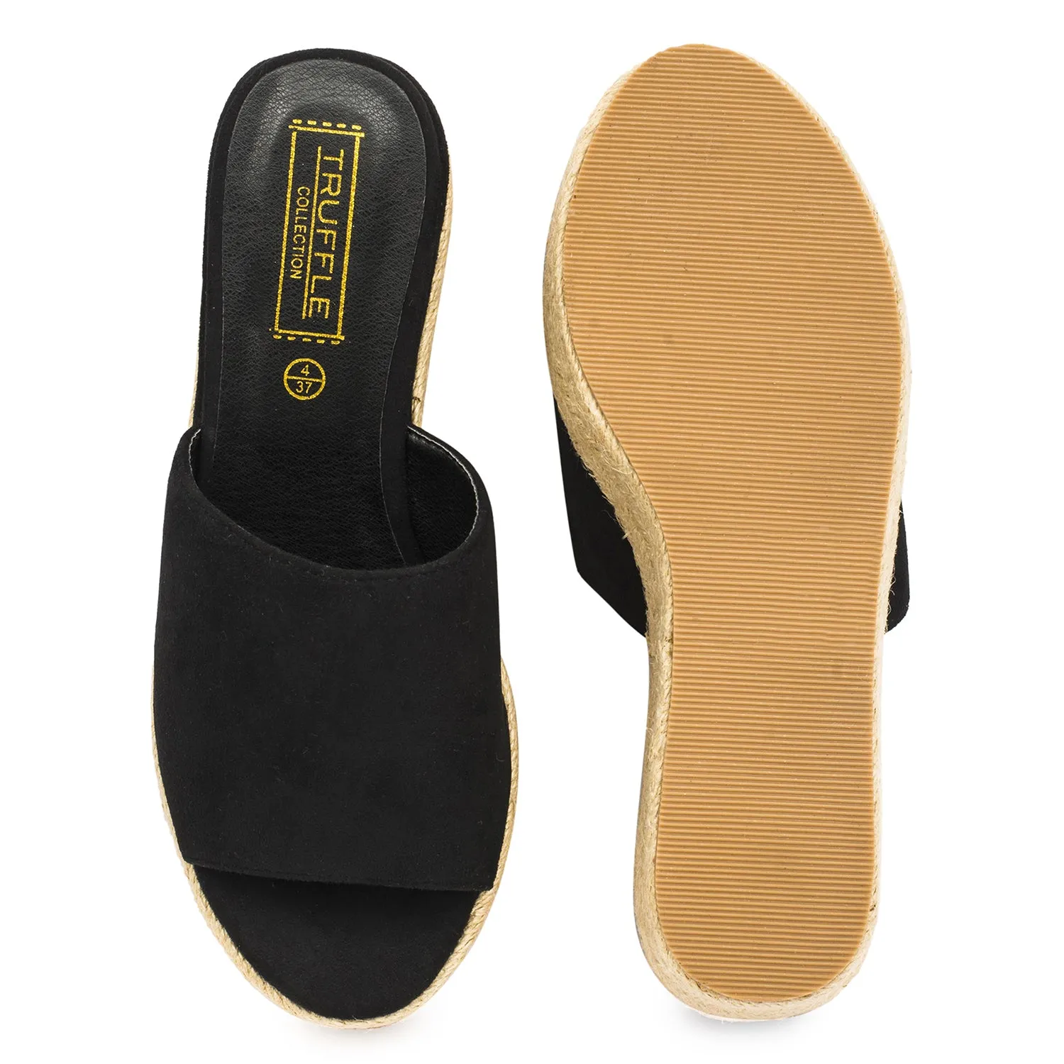 Black Flat Espadrille Wedges