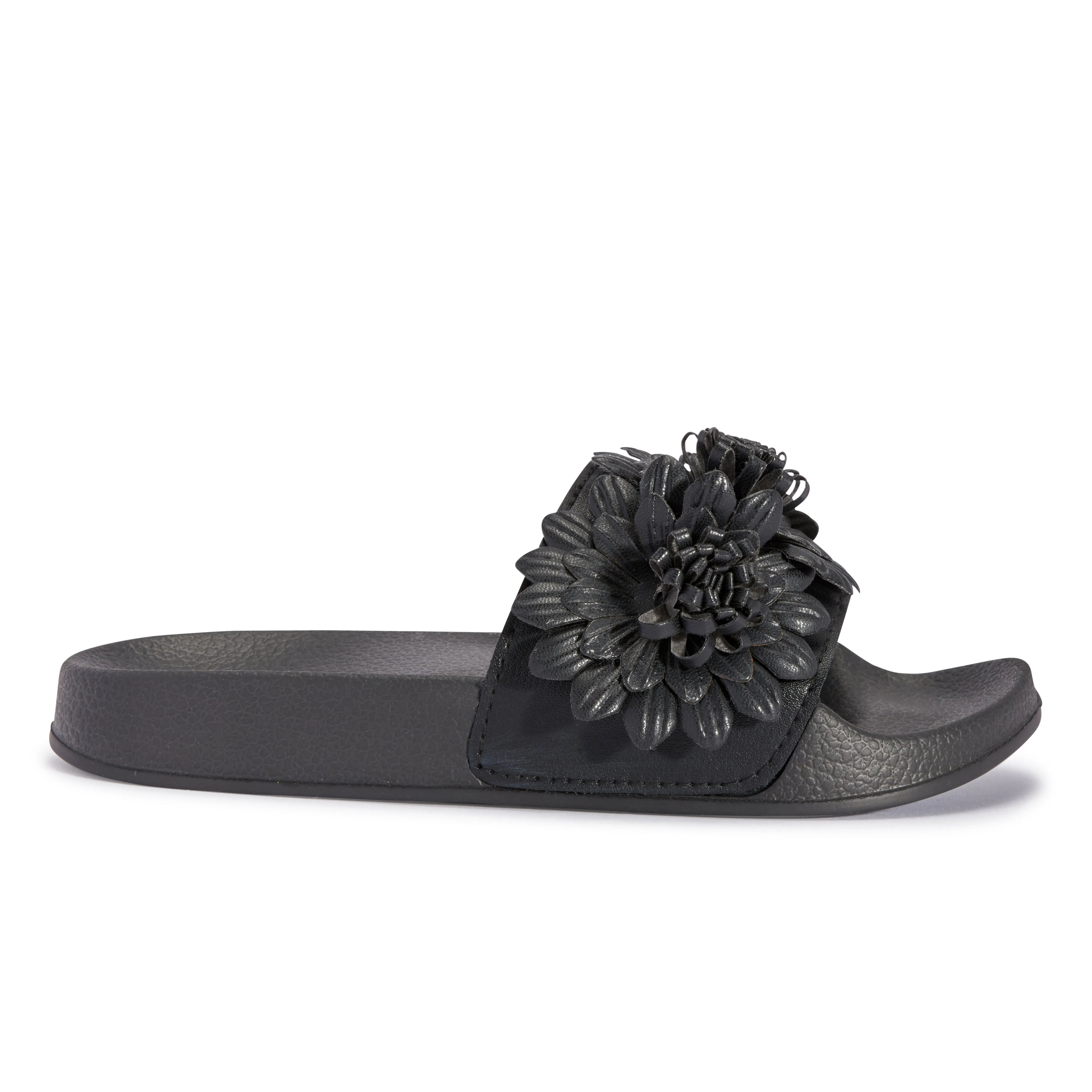 Black Flower Flat Sliders