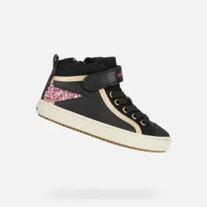 Black high top sneaker with pink star