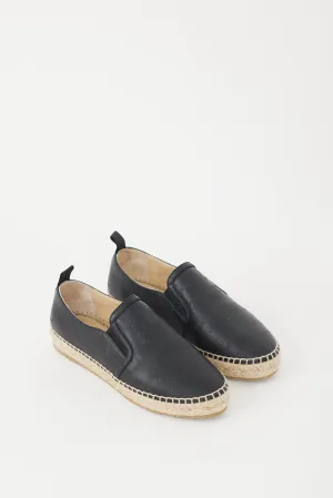 Black Leather Logo Lichi Espadrille Flat