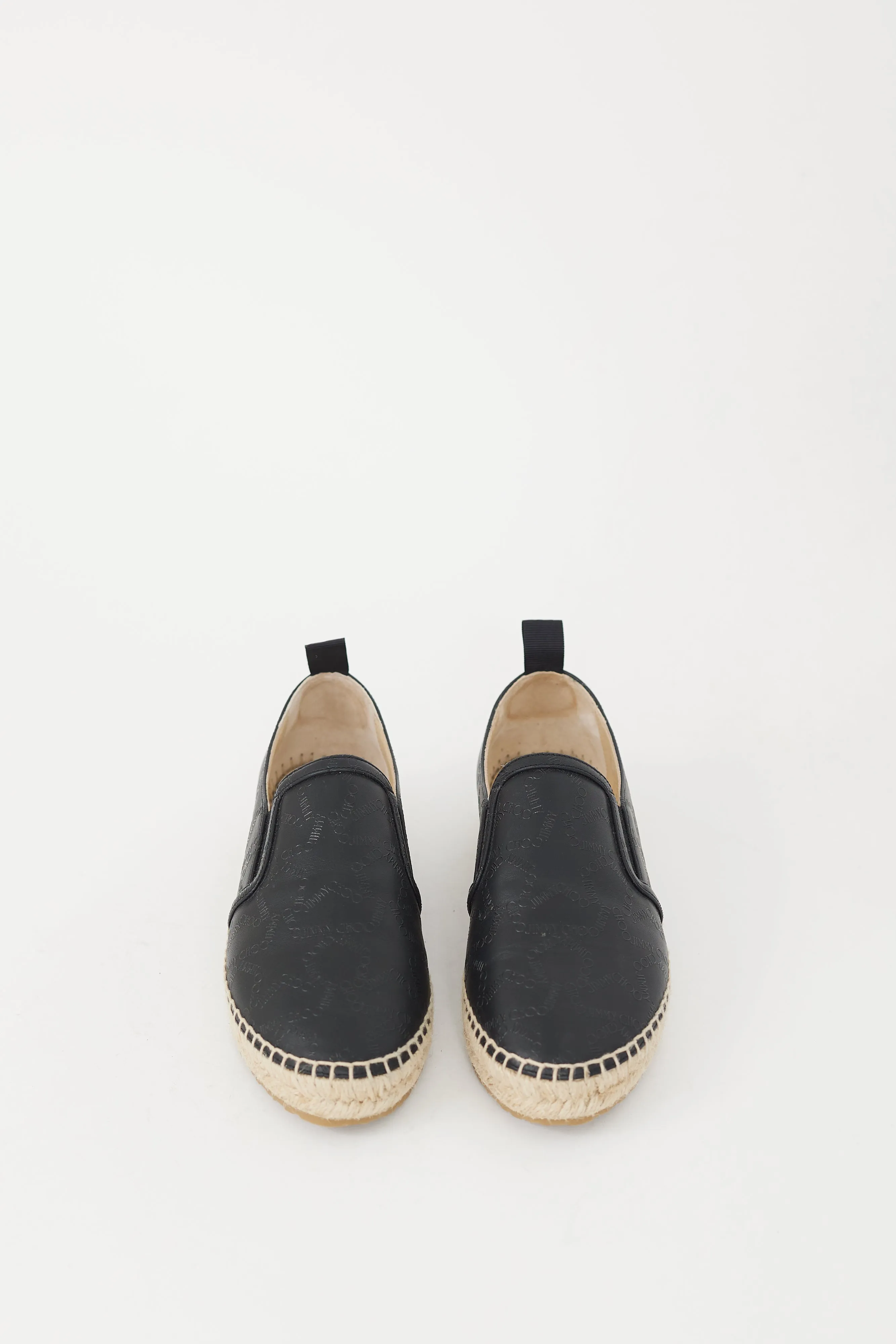 Black Leather Logo Lichi Espadrille Flat