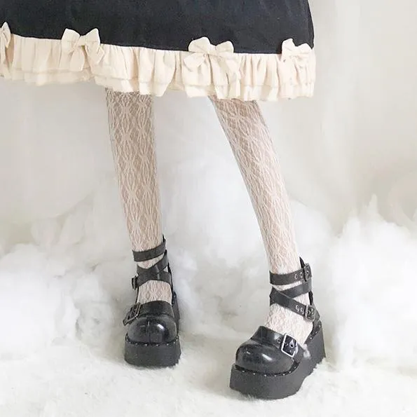 Black Lolita Cross Strap Buckle High-Platform Shoes SD00332