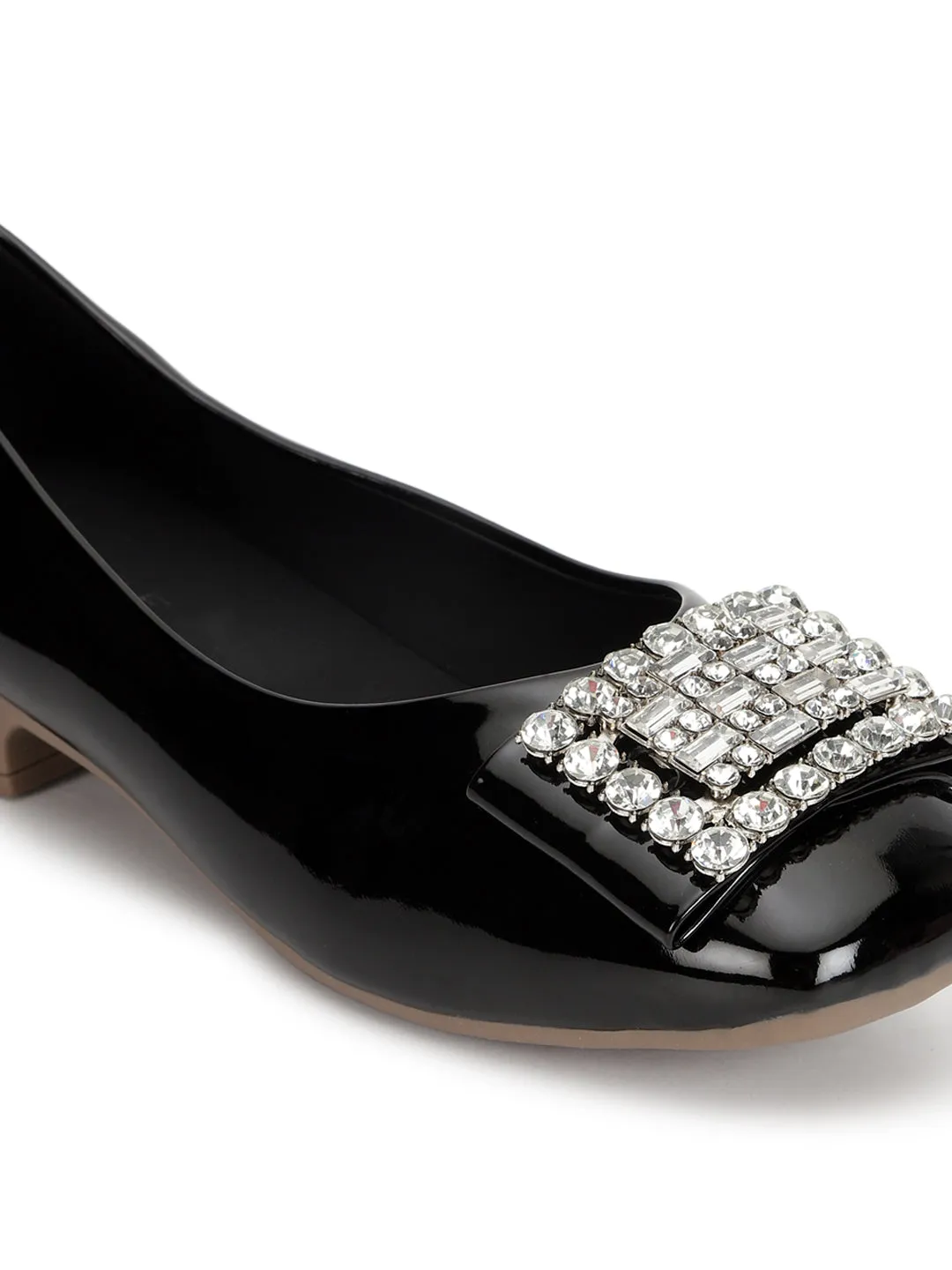 Black Patent Diamonte Ballerina Flats (TC-RS3629-BLK)