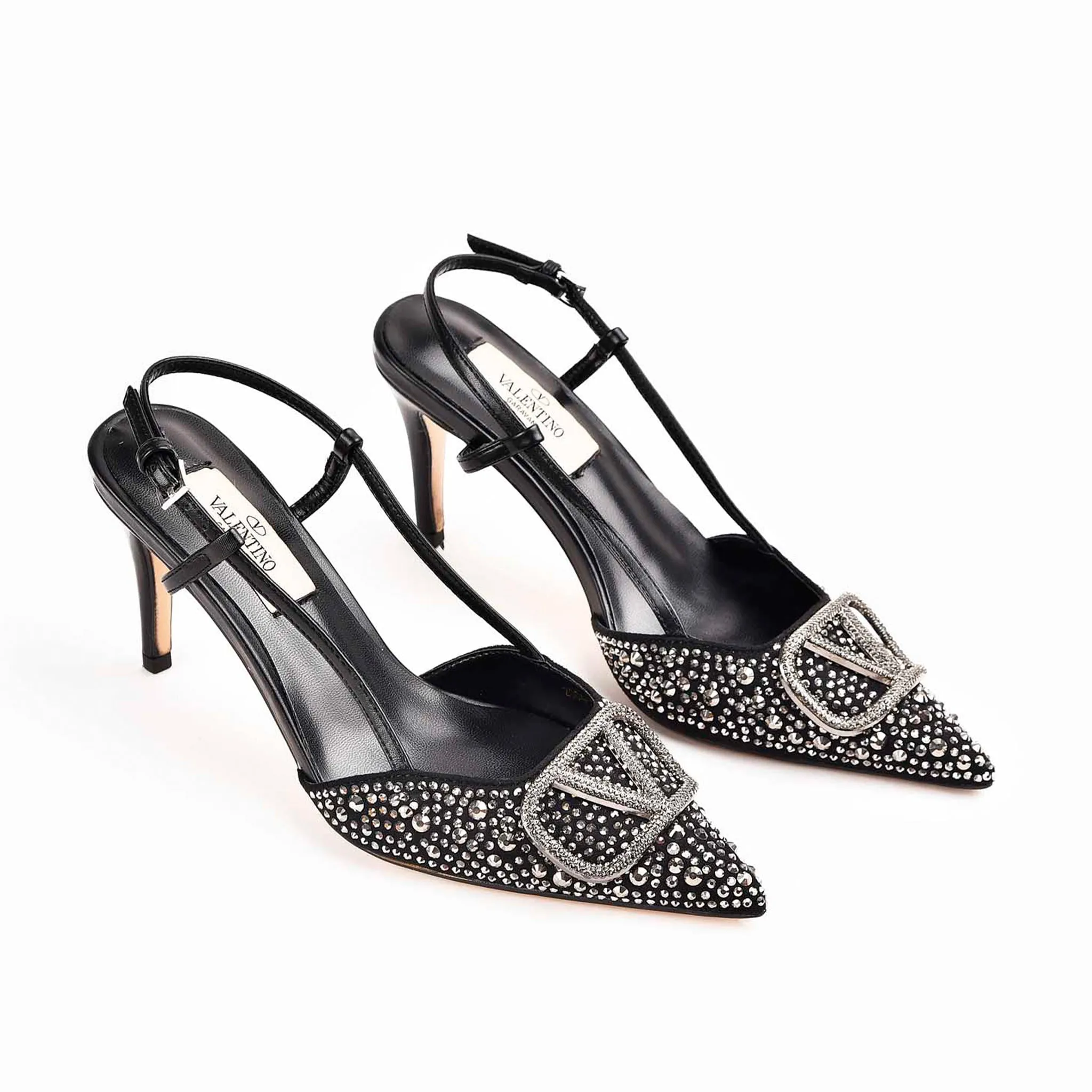 Black Slingback Heels with Studded Design | 479M-C