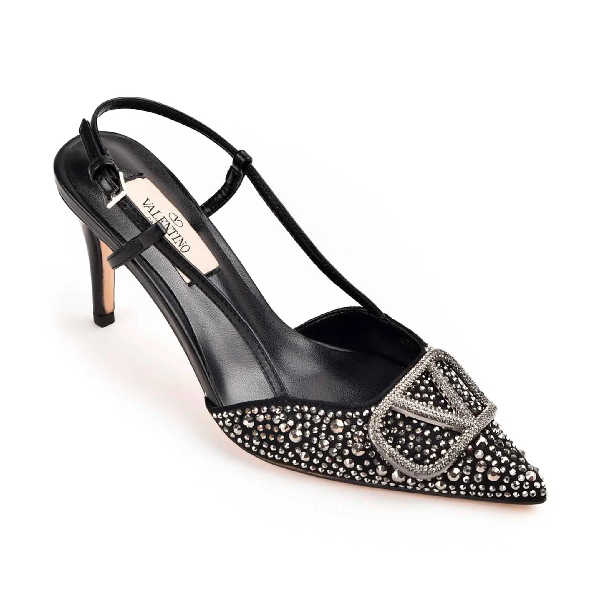 Black Slingback Heels with Studded Design | 479M-C