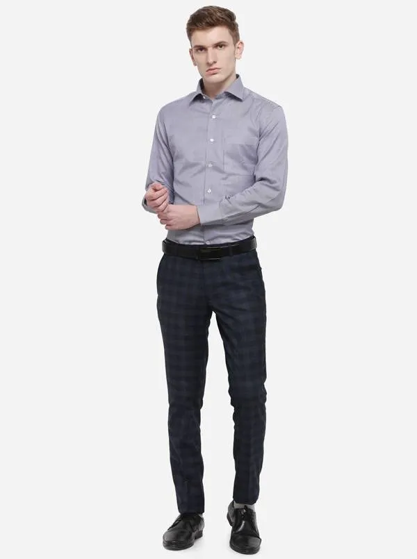 Blue Checked Super Slim Fit Formal Trouser | Greenfibre