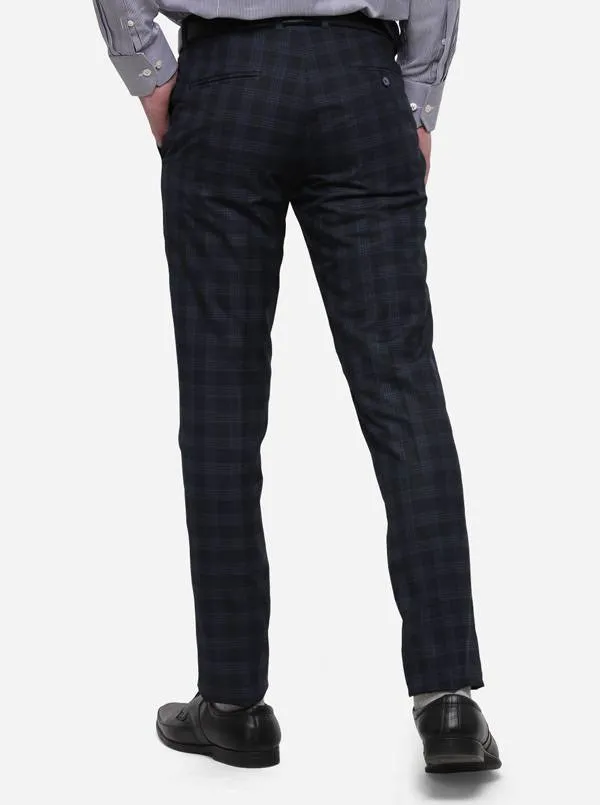 Blue Checked Super Slim Fit Formal Trouser | Greenfibre