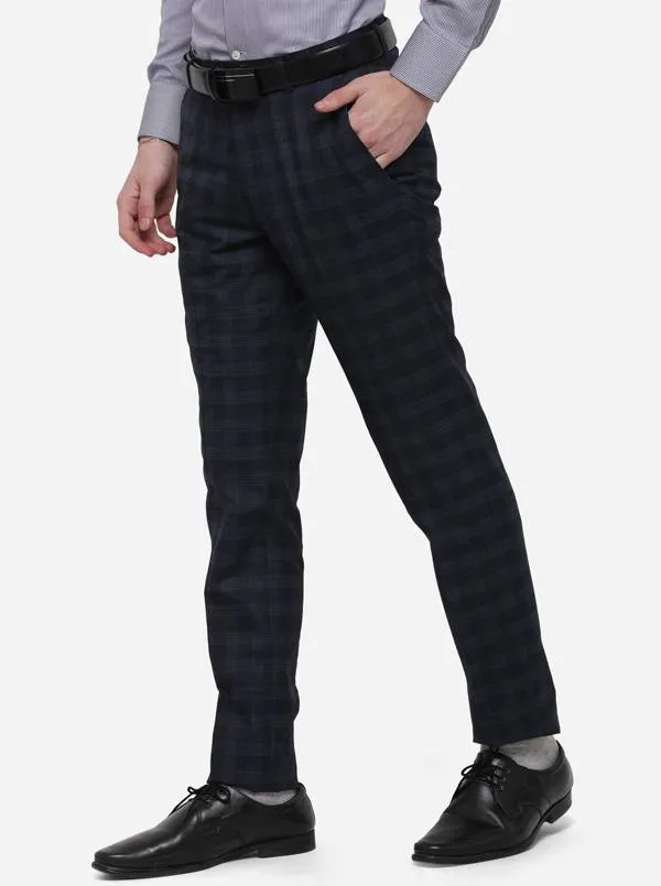 Blue Checked Super Slim Fit Formal Trouser | Greenfibre