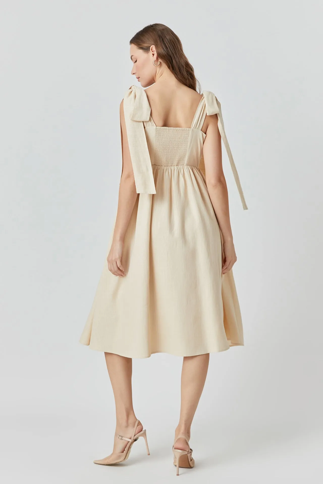 Bow Shoulder Tie Midi Dress