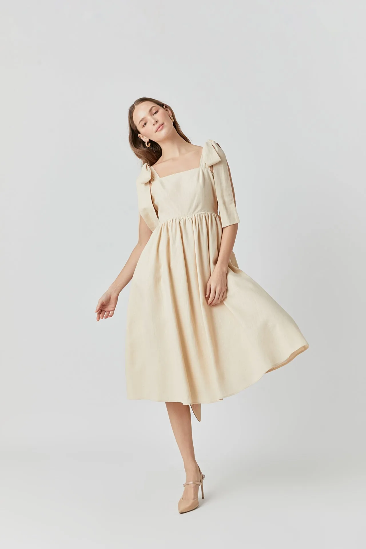 Bow Shoulder Tie Midi Dress