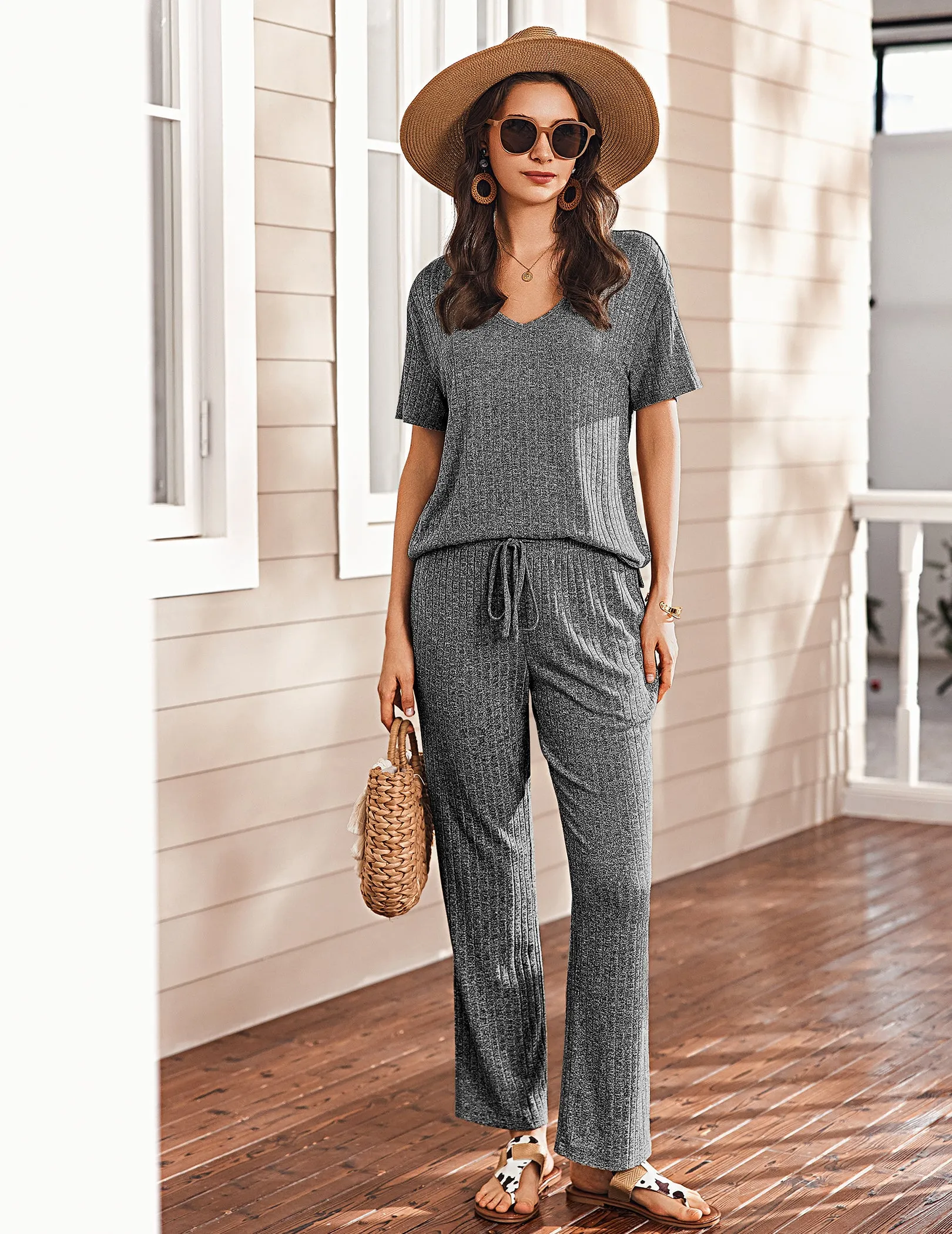 Breathable Ribbed Knit Pajama Set (US Only)