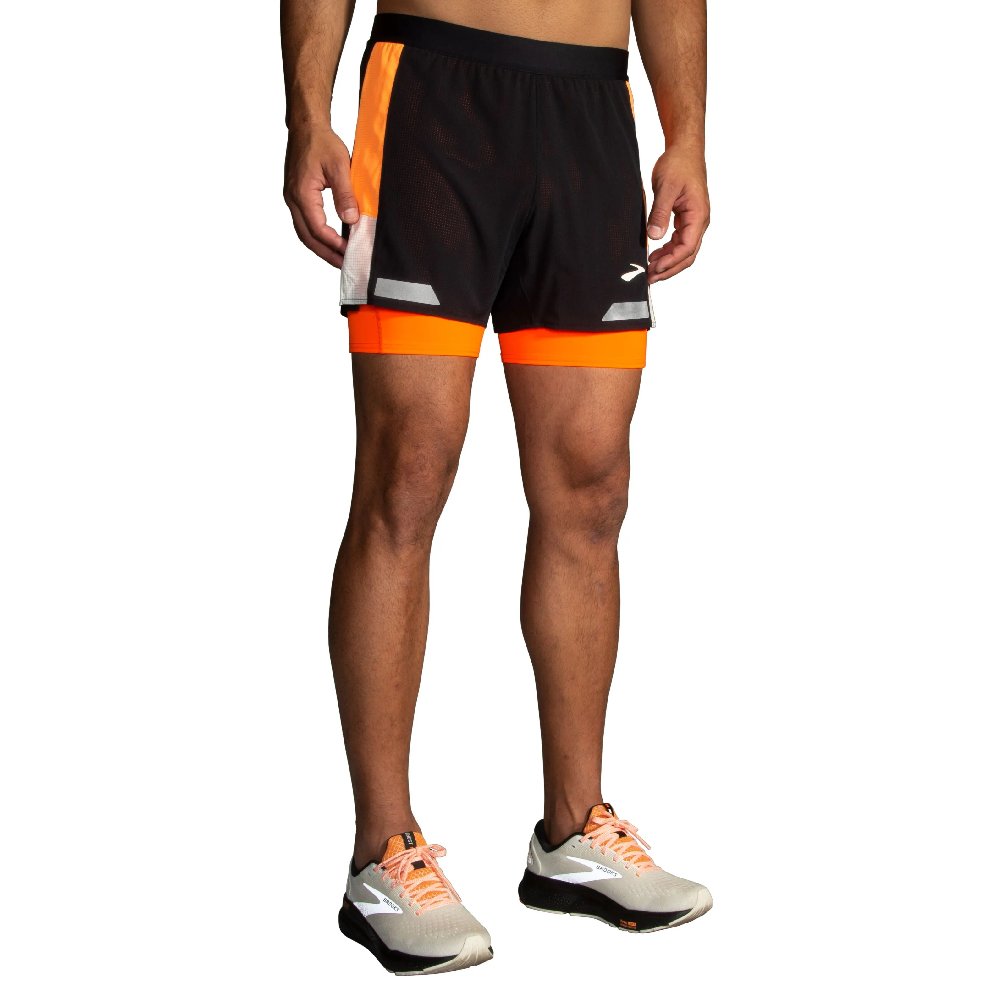 Brooks | Run Visible 5" 2-in-1 Short 2.0 | Men's | Black/Ecru/Fluoro Flash