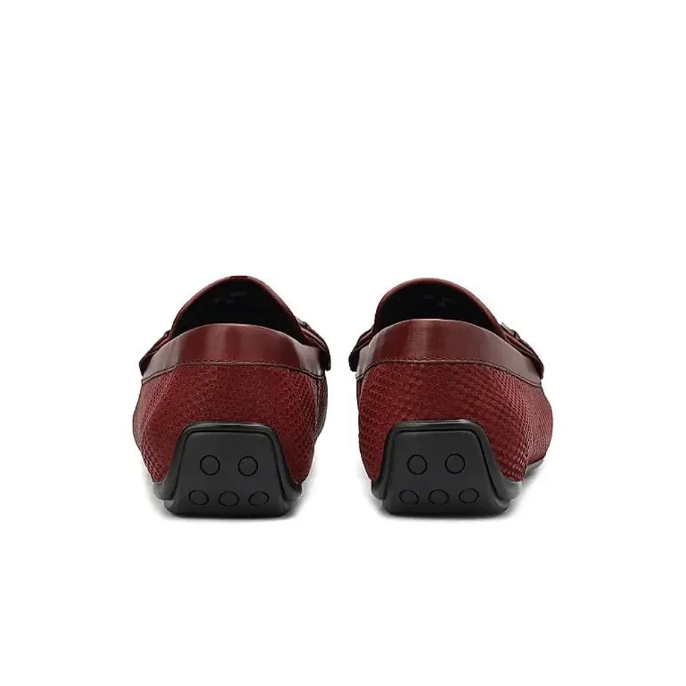 Burgundy Laser Print Leather Moccasins