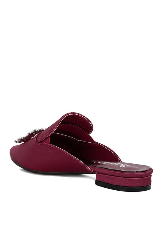 Burgundy Perrine Diamante Jewel Satin Mules In Black