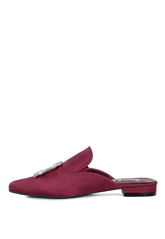 Burgundy Perrine Diamante Jewel Satin Mules In Black