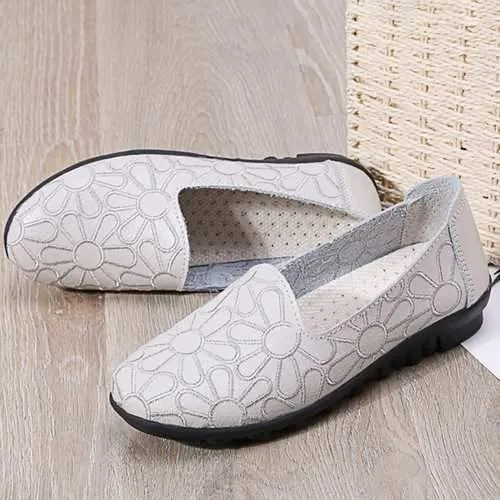 Casual Comfortable Leather Flowers Flats For Women