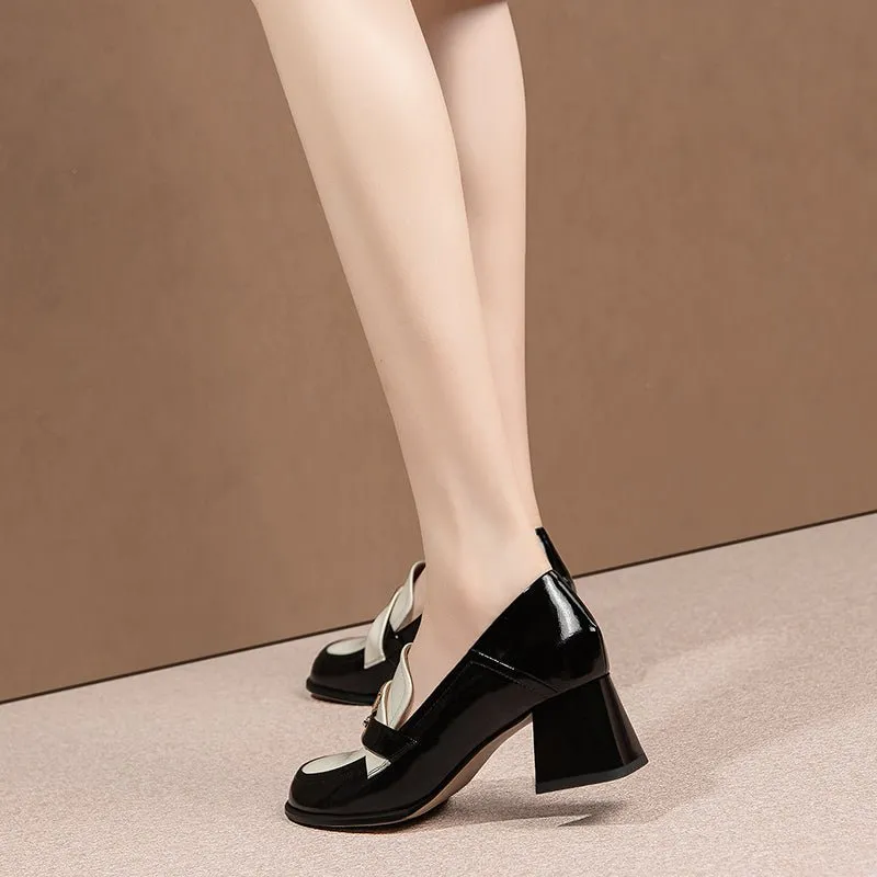 Chic Leather Round Toe Party Pump Heels