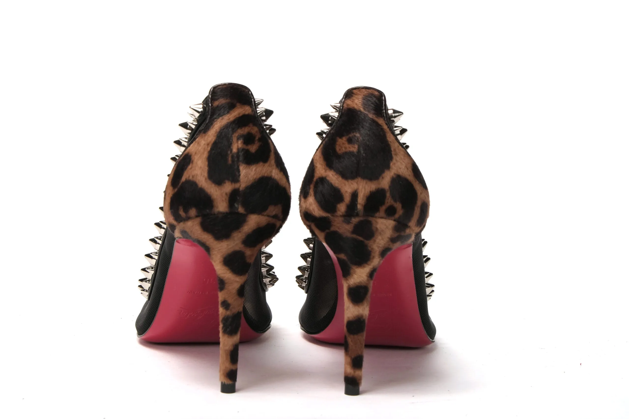 Christian Louboutin Brown Silver Leopard  Nappa And Mesh Studded High Heels Pumps