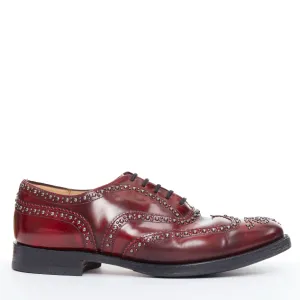 CHURCH'S burgundy red leather silver studded lace up brogue shoes UK9 EU43