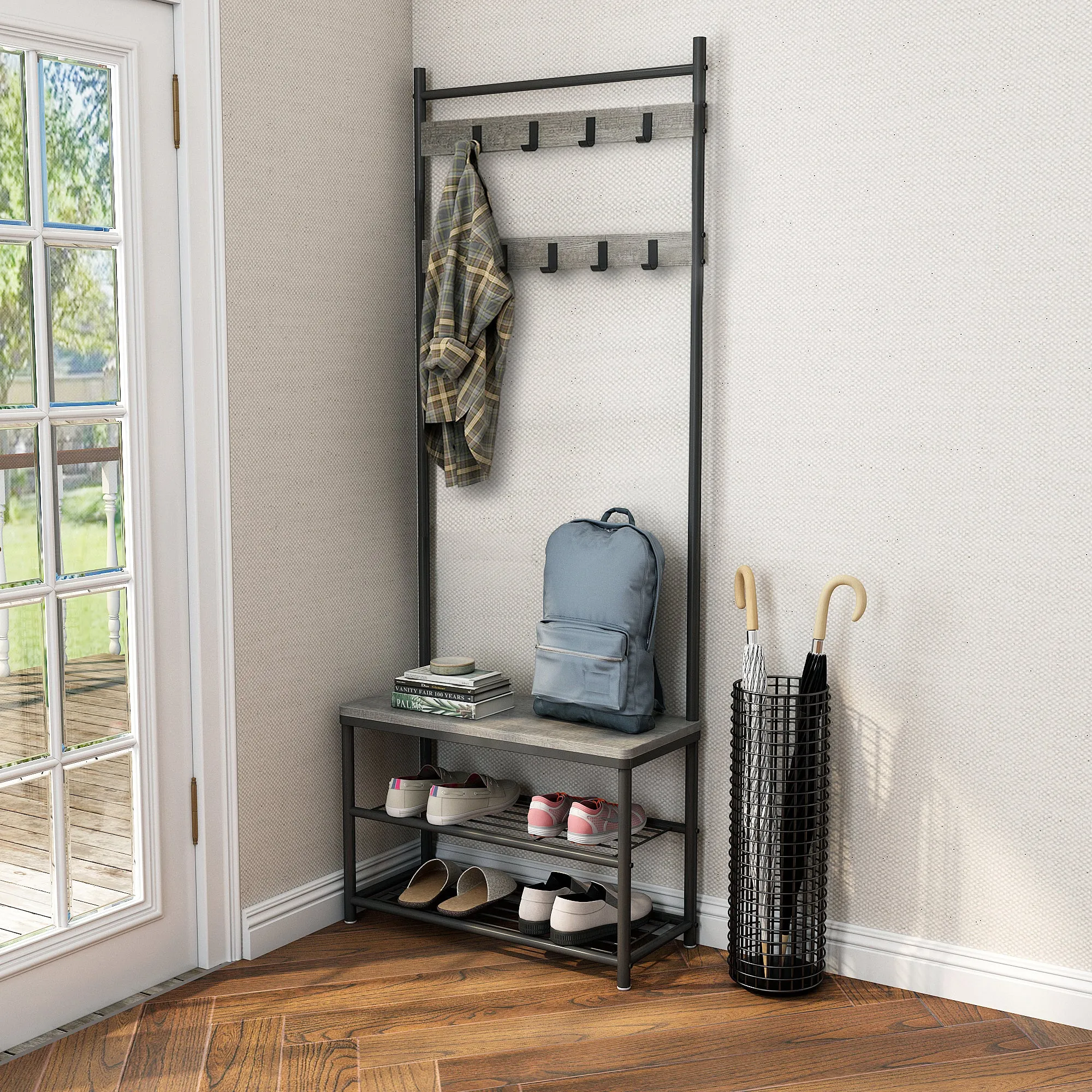 Coat Rack, Basic Type, with Shoe Storage Bench