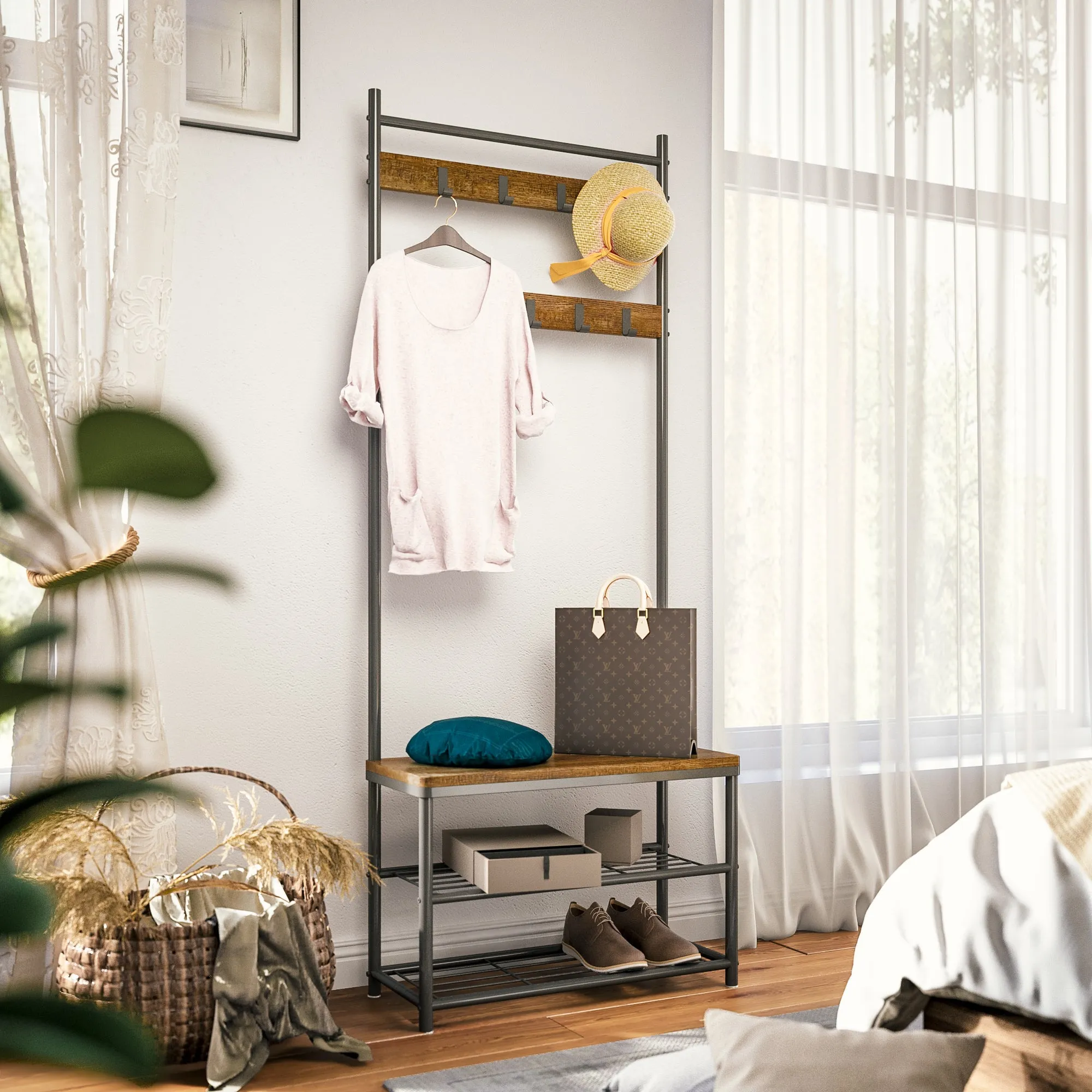 Coat Rack, Basic Type, with Shoe Storage Bench