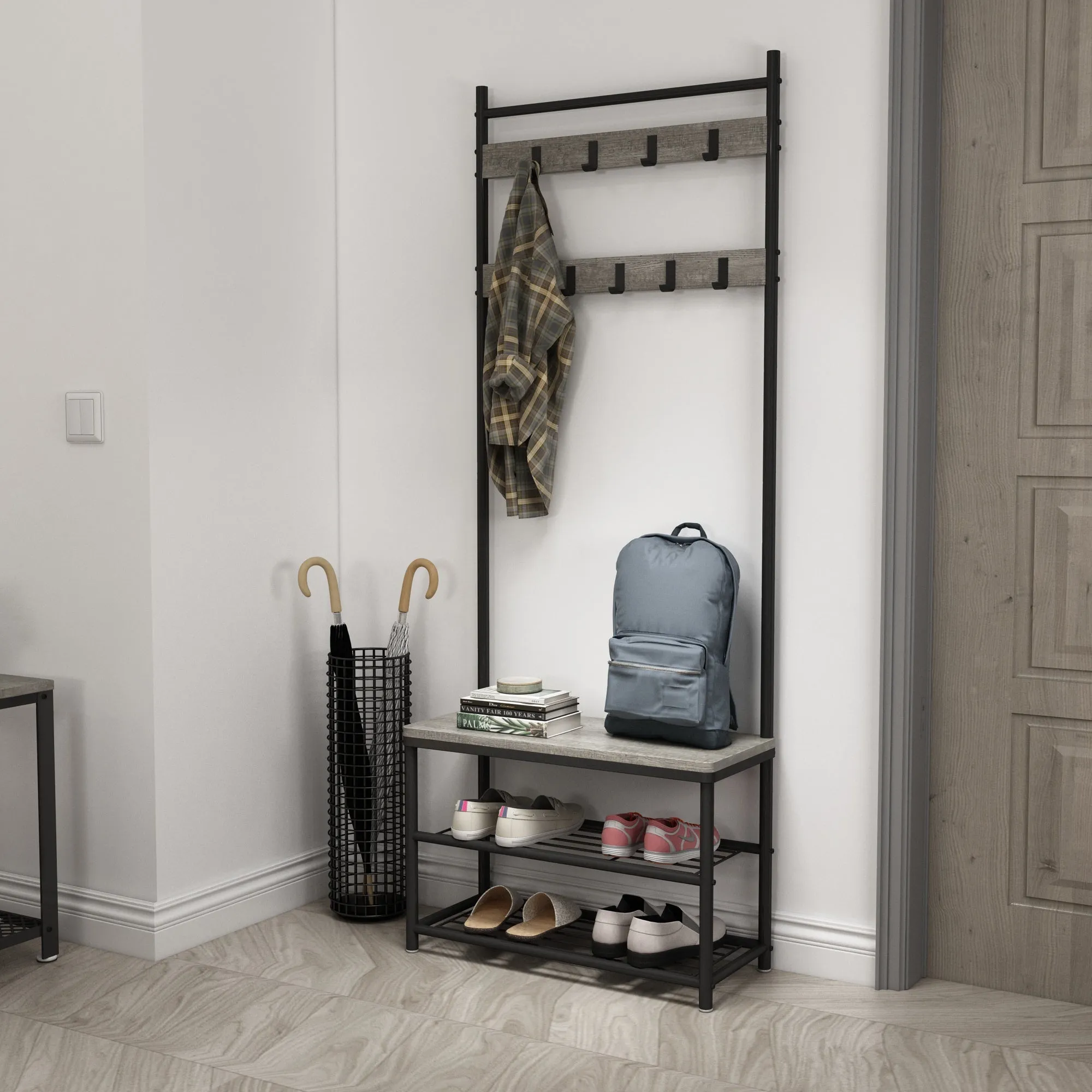 Coat Rack, Basic Type, with Shoe Storage Bench