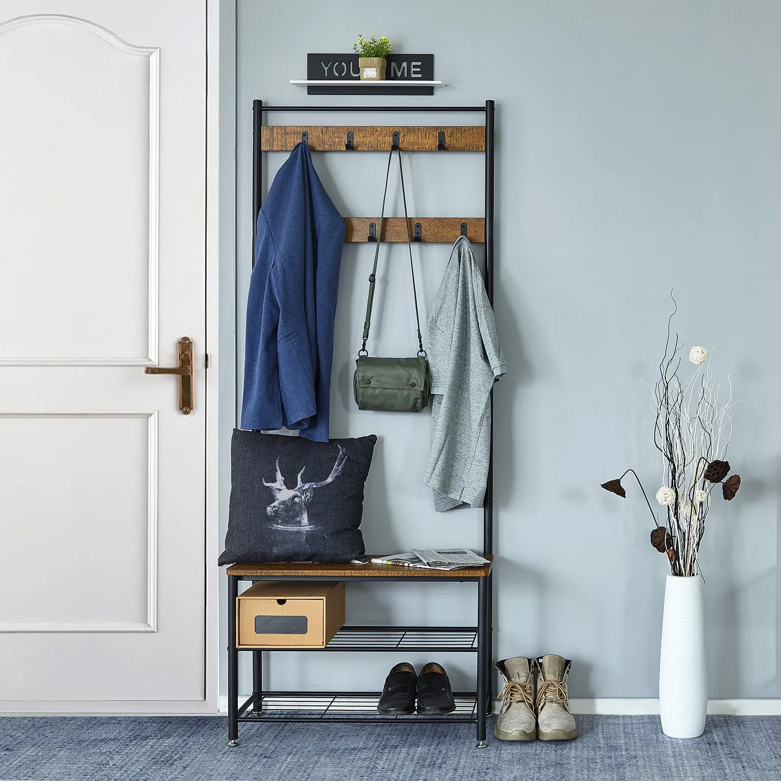 Coat Rack, Basic Type, with Shoe Storage Bench