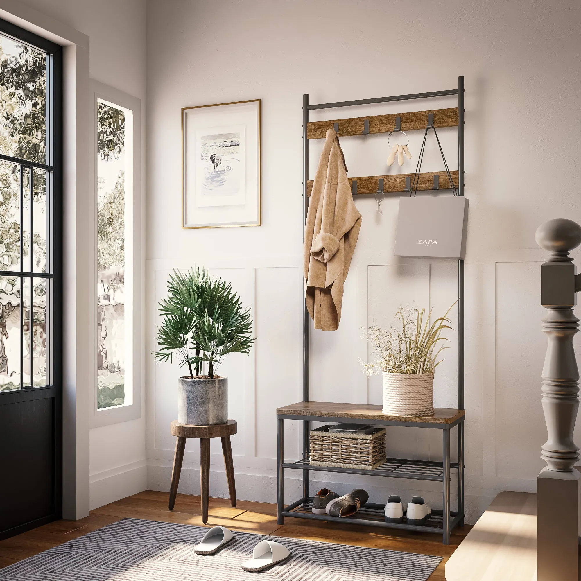 Coat Rack, Basic Type, with Shoe Storage Bench