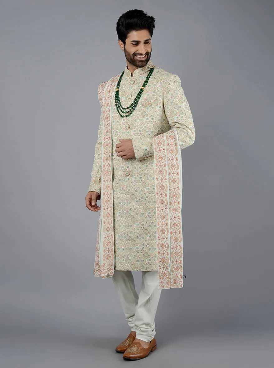 Cream & Sage green Sherwani | TULA