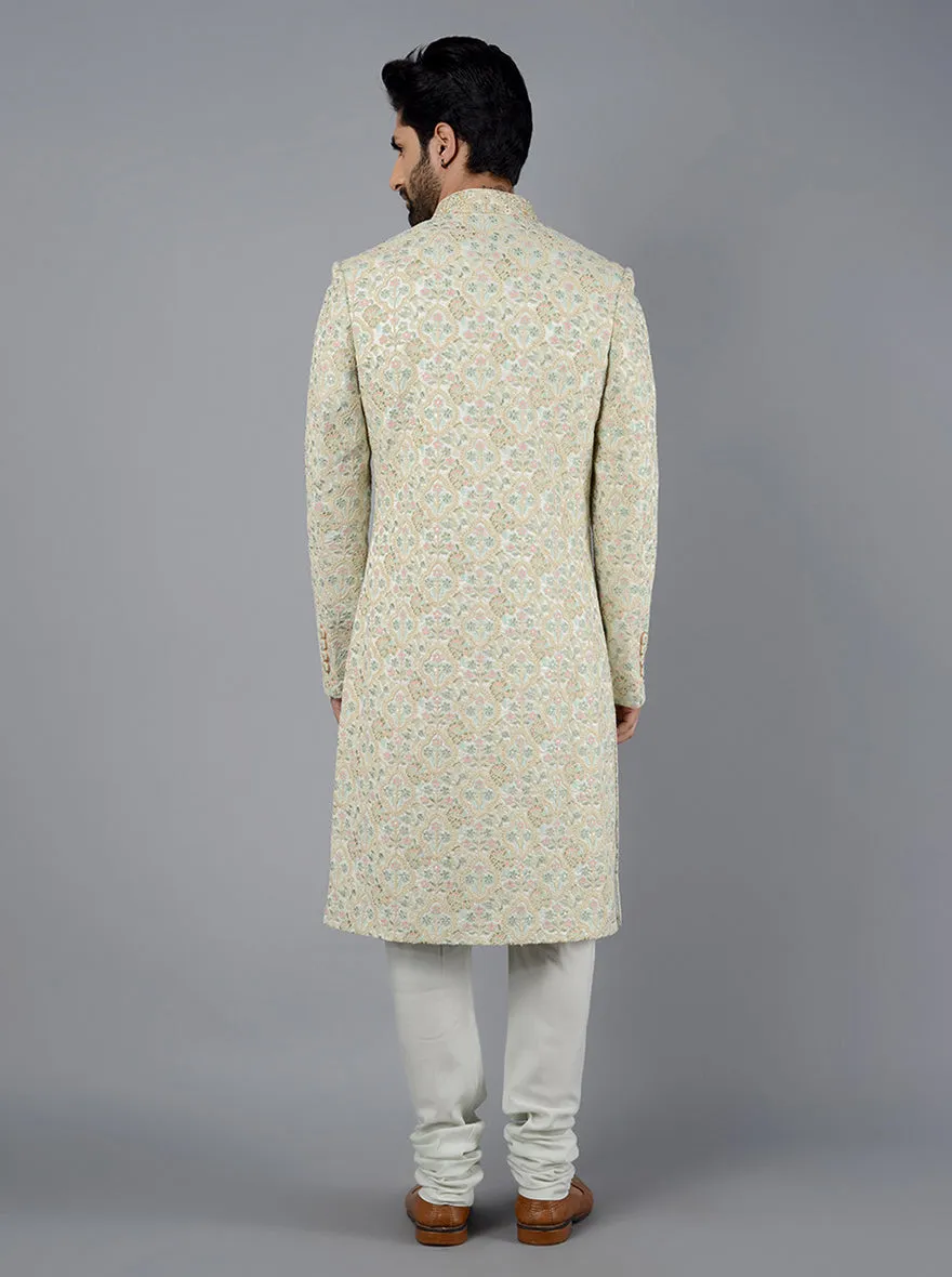 Cream & Sage green Sherwani | TULA