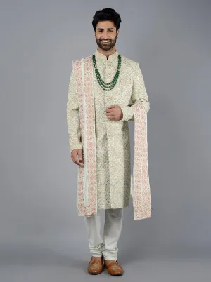 Cream & Sage green Sherwani | TULA